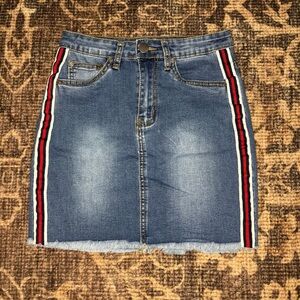 American Bazi Denim Mini Skirt with Red and White Stripes